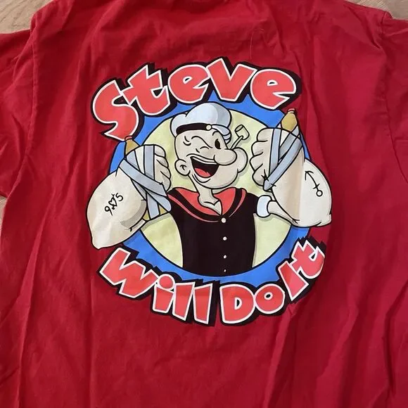 Full Send Nelk Boys “Steve will do it” Popeyes T-shirt Adult Size Large Red - Picture 5 of 6